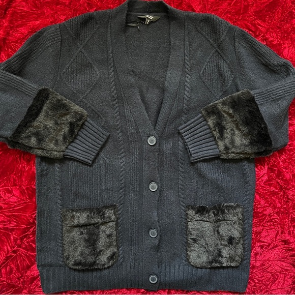 SVW Cable Knit Fur Trimmed Cardigan Sweater - Picture 7 of 14